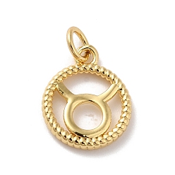 Телец Латунь прелести, без кадмия и без свинца, реальный 18 k позолоченный, кольцо с двенадцатью созвездиями, Телец, 14.5x12x2 мм, отверстие : 3.4 мм