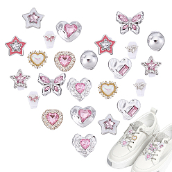 (52) Непрозрачная лаванда 24 шт. 12 стили, пряжки для шнурков из сплава со стразами и смолой, с пластиковыми зажимами, разноцветные, 13~18.6 мм, 2 шт / стиль