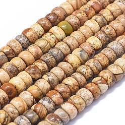 Пейзажный Джаспер Естественного изображения яшмы бисер нитей, рондель, 8x5 мм, отверстие : 1 мм, около 78 шт / нитка, 15.7 дюйм (40 см)