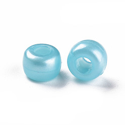 Light Sky Blue Plastic Pearlized Beads, Barrel, Light Sky Blue, 9x6mm, Hole: 3.5mm, about 1900pcs/500g.