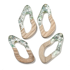 Темный Морско-зеленый Деревянные подвески, смола и золотая фольга, самородки, темно-зеленый, 38x19x4 мм, отверстие : 2 мм