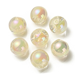 Лимонный шифон Прозрачное УФ-покрытие радужные переливающиеся акриловые бусины, бусина в бусине, круглые бусины судзумару, лимонный шифон, 15.5~16 мм, отверстия : 3 mm и 4.5 мм