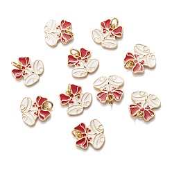 White Real 18K Gold Plated Brass Enamel Charms, with Jump Ring, for Christmas, Christmas Bell, White, 13x14x1.5mm, Hole: 3.4mm