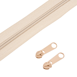 Bisque Garment Accessories, Zip-fastener Component Sets, #3 Nylon Zipper & Iron Zipper Puller, Bisque, 1000x2.5x0.2cm, 1stand, Head: 27mm, 20pcs