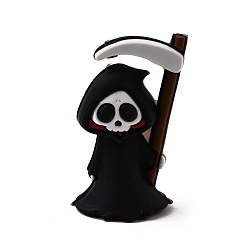 Skull Хэллоуин силиконовые фокусные бусины, жевательные бусины для чайников, DIY уход за ожерельем, чёрные, череп, 35x23.5x17 мм, отверстие : 2 мм