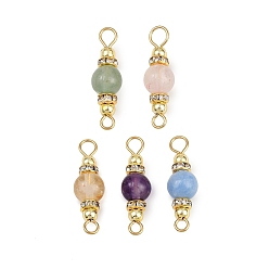Смешанные камни 5 шт. 5 стили: натуральный зеленый авантюрин, розовый кварц, аметист, окрашенный белый нефрит и цитрин, круглые подвески-соединители, с латунными хрустальными бусинами-разделителями из стразов и 304 петлями из нержавеющей стали, золотые, 22.5x6.5 мм, отверстия : 2 mm и 2.6~2.9 мм, 1 шт / стиль