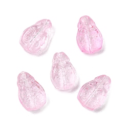 Бледно-Розовый Стеклянные бусины, слезинка с цветами, розовый жемчуг, 16x10.5x5.5 мм, отверстие : 1 мм