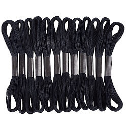 Черный Полиэстеровые нитки для вышивки крестом, 6-слойная нить для вышивания, браслеты дружбы своими руками, чёрные, 0.5 мм, около 8.75 ярдов (8 м) / моток, 12 мотков/набор