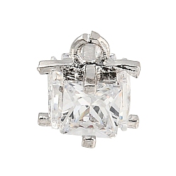 Платина Покрытие стойки латунь микропаве прозрачные кубические циркониевые подвески, долговечный, без свинца и без кадмия, кубические, платина, 7.5x7.5x6.5 мм, отверстие : 1.2 мм