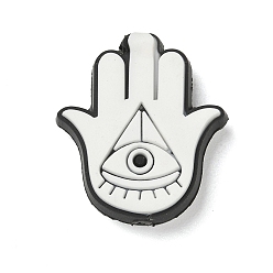Hamsa Hand Evil Eye Theme Silicone Beads, Focal Beads, White, Hamsa Hand, 27x24x9mm, Hole: 2mm