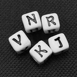 White Initial Acrylic Beads, Cube, Mixed, 11~12x11~12x11~12mm, Hole: 3.5mm, about 340pcs/500g