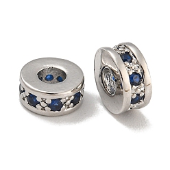 Сланцево-синий Стойки обшивки латунь микро проложить кубического циркония бусы, без свинца и без кадмия, долговечный, платина, круглые, синевато-серый, 7.5x3 мм, отверстие : 3.5 мм