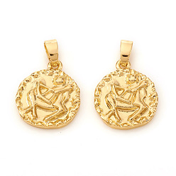 Стрелец Латунные подвески, , плоский круглый с созвездием / знак зодиака, реальный 18 k позолоченный, Стрелец, 16.5x14x2 мм, отверстие : 5x2.5 мм