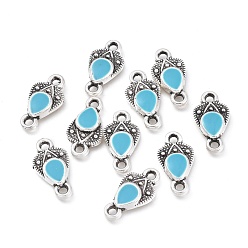 Sky Blue Antique Silver Plated Alloy Links connectors, with Enamel, Teardrop, Sky Blue, 17.5x9x2.5mm, Hole: 1.8mm