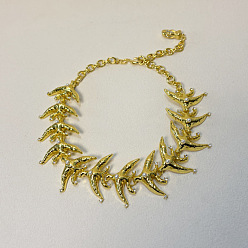 Golden Alloy Crystal Rhinestone Bird Link Chain Necklaces for Women, with Imitation Pearl, Golden, 18.11 inch(46cm)