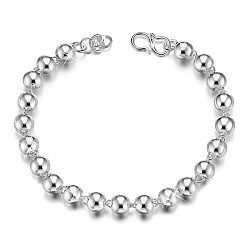 Silver 925 Sterling Silver Beaded Link Bracelets, Silver, 6-1/2 inch(165mm)