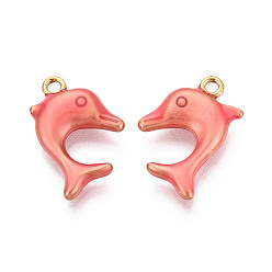 Лосось 304 нержавеющей стальной эмали подвески, прелести дельфинов, ионное покрытие (ip), реальный 18 k позолоченный, salmon, 20.5~21x13~14x4 мм, отверстие : 1.7~1.8 мм