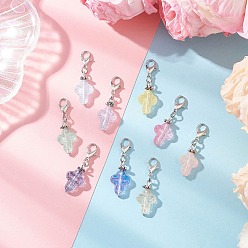 Платина 9шт стеклянные подвесные украшения, крестик, Сплав с застежками когтя омара, платина, 34 мм