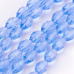 Королевский синий Стеклянные бусины, граненые, овальные, королевский синий, 6x4 мм, отверстие : 1 мм, около 65~70 шт / нитка, 14.96 дюйм ~ 15.16 дюйм (38~38.5 см)