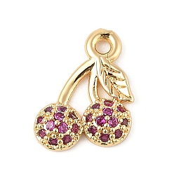 Вишня Латунные микро проложить кубического циркония подвески, без кадмия, без никеля и без свинца, фруктовые прелести, реальный 18 k позолоченный, вишня, 12.5x9.5x2.5 мм, отверстие : 1.4 мм
