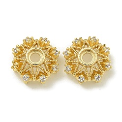 Настоящее золото 18K Покрытие стойки латунь микро паве прозрачные колпачки из кубического циркония, долговечный, без свинца и без кадмия, цветок, реальный 18 k позолоченный, 14x5.5 мм, отверстие : 2.8 мм