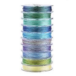 Grün 10 Rollen 3lagige metallische Polyesterfäden, Runde, zum Sticken und zur Schmuckherstellung, grün, 0.3 mm, ca. 24 Yards (22 m)/Rolle, 10 Rollen / Gruppe