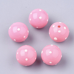 Ярко-Розовый Акриловые бусины, круглый с места, ярко-розовый, 19.5~20x19 мм, отверстие : 2.5 мм
