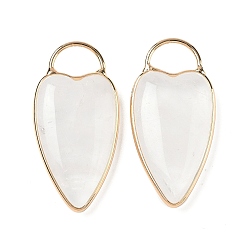 Хрусталь Природного кварца хрустальных подвесок, подвески в форме сердца из горного хрусталя с латунной оправой, золотые, 35x17x6 мм, отверстие : 6x9 мм