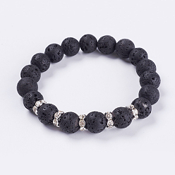 Лавовый камень Эластичные браслеты из натурального вулканического камня, с горный хрусталь бисером распорных, 2 дюйм (52 мм), 1strand / коробка