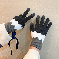 Others Cotton Knitting Full Finger Gloves, Wind Proof Thermal Gloves, Touch Screen Gloves, Wave Pattern, 24.7cm