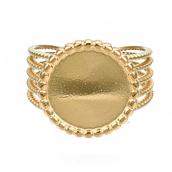 Золотой 304 кабошон кольца на палец из нержавеющей стали с открытой манжетой, плоско-круглые, золотые, размер США 7 (17.3 мм), лоток : 12 мм