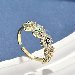 Настоящее золото 18K Манжеты из латуни с микро паве кубический цирконий для женщин, без кадмия, без никеля и без свинца, злые глаза, с эмалью, реальный 18 k позолоченный, 6.5 мм