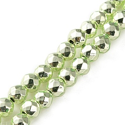 Зеленое Покрытие Гальванические нити из синтетических немагнитных гематитовых бусин, граненые, круглые, зеленый покрытием, 3 мм, отверстие : 0.8 мм, около 135~136 шт / нитка, 15.75 дюйм (40 см)