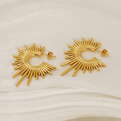 Золотой 304 из нержавеющей стали серьги, солнце, золотые, 44x36 мм