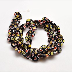 Черный Ручной Millefiori сердце стекла из бисера пряди, чёрные, 12x12x3.5 мм, отверстие : 1 мм