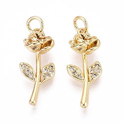 Настоящее золото 16K Латунные микро проложить кубического циркония подвески, цветок, с целью перехода в кольце, реальный 16 k позолоченный, 22~23x9x6~6.5 мм, отверстие : 3 мм