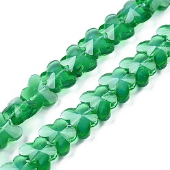 Зеленый Прозрачные стеклянные бусины, бабочка, граненые, зелёные, 8x10x5.5 мм, отверстие : 0.9 мм, около 55 шт / нитка, 15.47 дюйм (39.3 см)