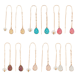 (52) Непрозрачная лаванда 6 пары 6 цвета смоляные серьги-капли, серьги-капли из золотого сплава с длинными кисточками для женщин, разноцветные, 68 мм, штифты : 0.8 мм, 1 пара / цвет
