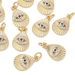 Real 18K Gold Plated SHEGRACE Brass Cubic Zirconia Pendants, Teardrop with Eyes Charms, Cadmium Free & Lead Free & Nickel Free, Marine Blue, Real 18K Gold Plated, 13x8.5x2.5mm, Hole: 2.5mm