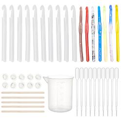 White Crochet Hook Silicone Molds, for DIY Knitting Sweaters Scarves Tool Casting Silicone Mould, with Plastic Measuring Cup & Pipettes, Birch Wooden Craft Ice Cream Sticks, Latex Finger Cots, White, 152x7~12x5~13mm, Inner Diameter: 132~145x2~5mm, 10pcs/set
