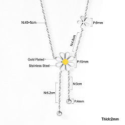 Белый 304 эмалированные нагрудные ожерелья с цветами из нержавеющей стали, цвет нержавеющей стали, белые, 17.72 дюйм (45 см), Кулон : 67 мм