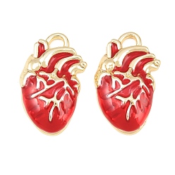 Oro Acumular colgantes de esmalte de la aleación de chapado, encantos del corazón, sin cadmio y níque y plomo, dorado, 25x16x4 mm, agujero: 2x3 mm