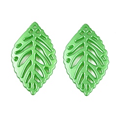 Зеленый лайм Прозрачные акриловые подвески, лист, зеленый лайм, 34.5x20.5x3 мм, отверстие : 1.4 мм