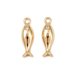 Настоящее золото 18K Латунные микро проложить кубического циркония подвески, без кадмия, без никеля и без свинца, рыба, реальный 18 k позолоченный, 16x5x3 мм, отверстие : 1.5 мм