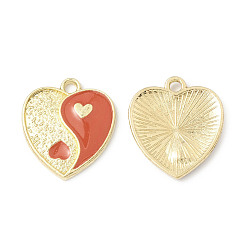 Chocolate Alloy Enamel Pendants, Heart with Yin Yang Charm, Golden, Chocolate, 17x15x1.6mm, Hole: 1.8mm
