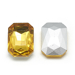 Topaz Pointed Back Glass Rhinestone Cabochons, Faceted, Rectangle Octagon, Topaz, 14x10x4mm
