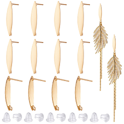 Золотой 16шт. латунные серьги-гвоздики, с вертикальными петлями, лошадиный глаз , с 30 пластиковыми ушными гайками, золотые, 21.5x4 мм, отверстие : 2 мм, штифты : 0.7 мм