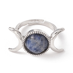 Mixed Stone Gemstone Moon Adjustable Ring, Brass Jewelry for Women, Platinum, Cadmium Free & Lead Free, Inner Diameter: 17.1~20mm