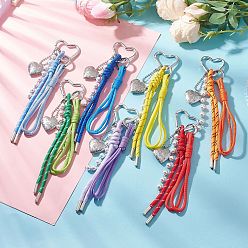 (52) Непрозрачная лаванда Подвески из полиэстерового и спандексового шнура, с подвесками-медальонами в форме сердца из нержавеющей стали и алюминиевыми застежками-карабинами, разноцветные, 214 мм, 7 шт / комплект