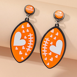 Rugby Акриловые серьги-гвоздики в спортивном стиле, коралл, регби, 66x29 мм